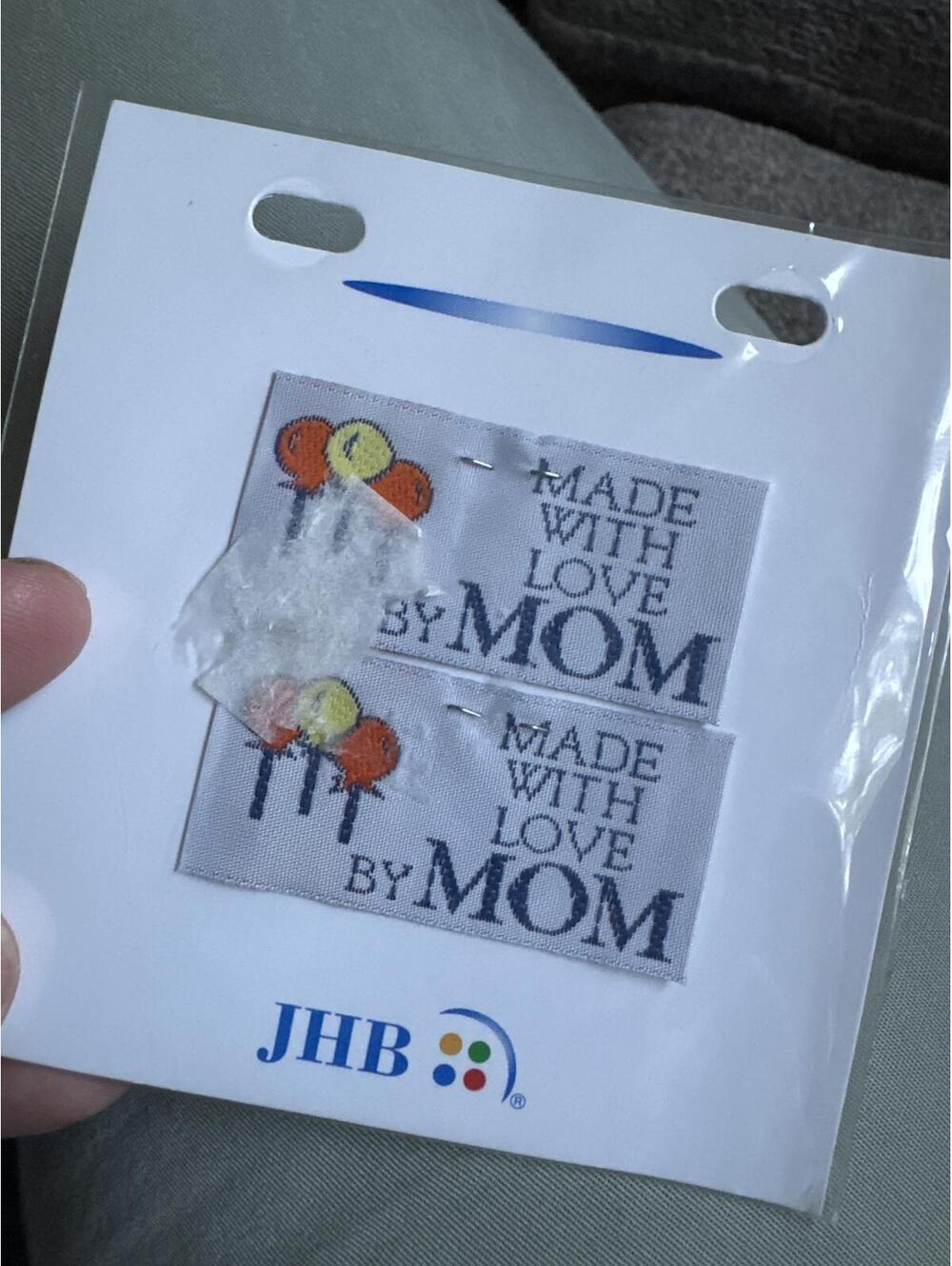 JHB “Made With Love By Mom” Woven Sewing Labels (2-Pack, Vintage)